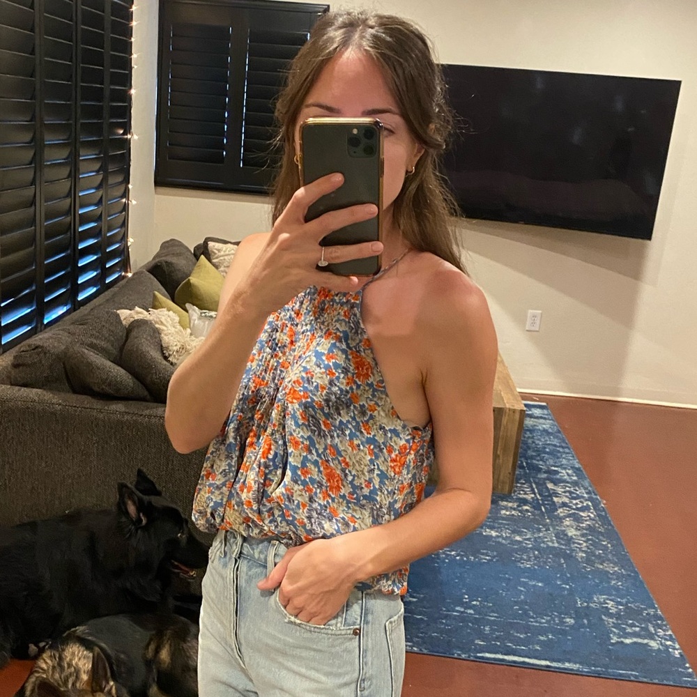 Joie Blue and Orange Floral Halter Tank - Picture 2 of 8